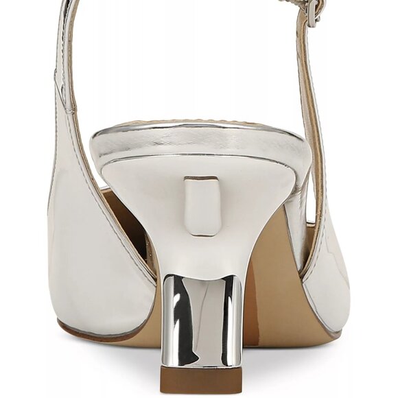 Sam Edelman Bianka Kitten-Heel Leather Slingback Pumps in Soft Silver Metallic - Picture 3 of 8